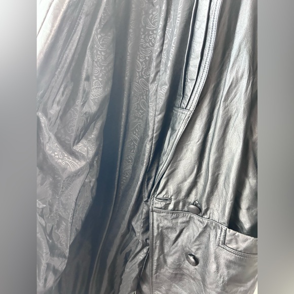 Vintage 80’s Maurices Leather Trench Coat Women's Unisex Size XL Black - Picture 5 of 14